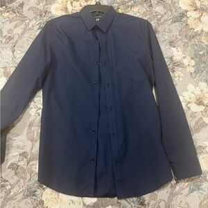 H&M Men's Dark Blue Long-Sleeve Dress Shirt